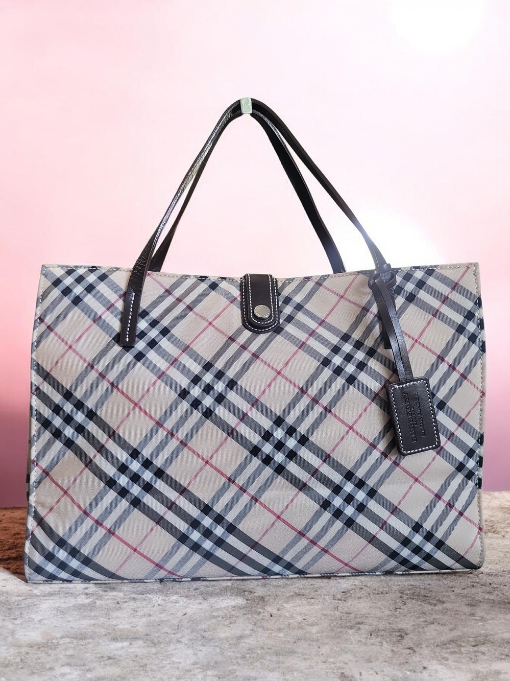Burberry Nova Check Blue Label Nylon Leather Handbag